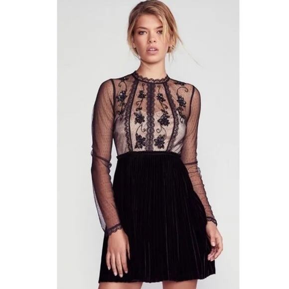 Free People Dresses & Skirts - Free People Ariel Black Tulle and Velvet Mini Cocktail Dress size 8